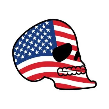 USA skull. Head of skeleton and flag of America. Fun emblem Stock Illustration