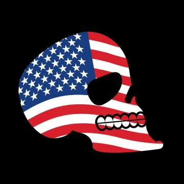 USA skull. Head of skeleton and flag of America. Fun emblem Stock Illustration