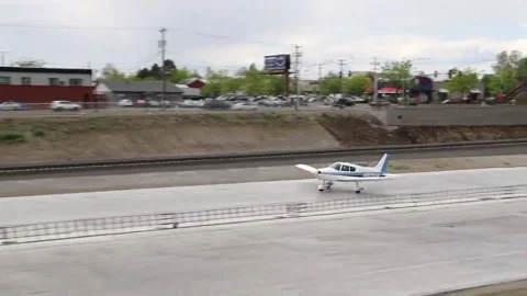 USA: Small Passenger Plane Makes Emergency Landing on North Spokane Corridor Stock Footage 275897338