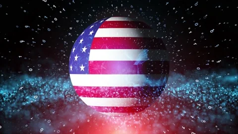 Usa sphere flag on computer binary data background Vídeo Stock 130296122