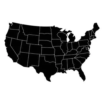 USA states regional borders map. Black silhouette of United States with vis.. Stock Illustration