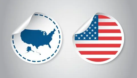 Usa sticker with flag and map. America label, round tag with country. Vector  Stock Illustration