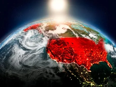 USA in sunrise from orbit Stock Illustration