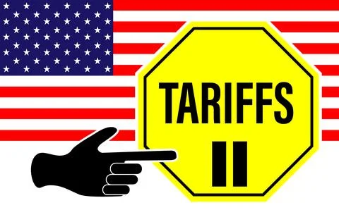 Usa tariffs concept with stop sign and hand gesture indicating pause Illustration