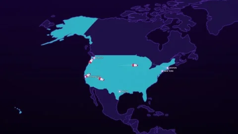 USA Tech Hubs Network on Cyber Map Stock Footage 341827776