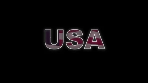 USA text appearing with flag texture in cinematic motion against black back.. Stock Footage 346069204