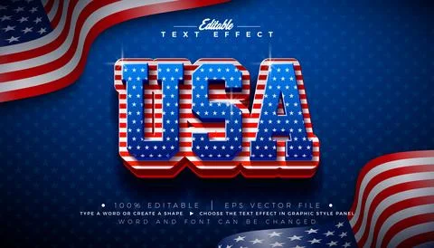 USA Text Effect Design Editable Vector Graphic Style with United States of Am Illustrazione stock