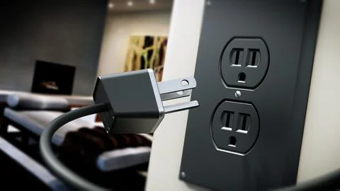 USA type AC power plug and socket on the wall. 3D illustration イラスト素材