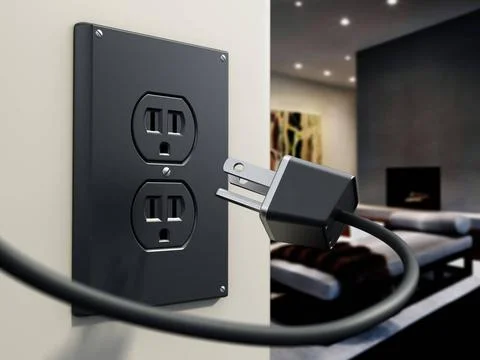USA type AC power plug and socket on the wall. 3D illustration USA type AC... Stock Photos