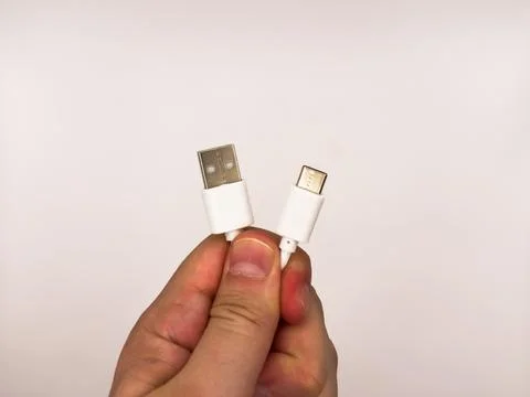 USA type C, USB type A, micro usb, chargers, type c, white usb, orange usb. A Stock Photos