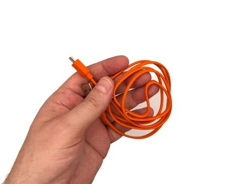 USA type C, USB type A, micro usb, chargers, type c, white usb, orange usb. A Stock Photos