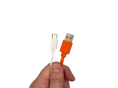 USA type C, USB type A, micro usb, chargers, type c, white usb, orange usb. A Foto stock