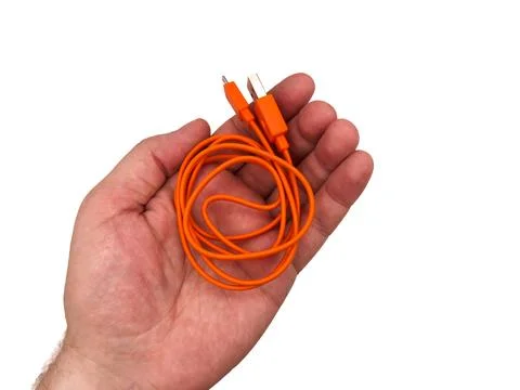 USA type C, USB type A, micro usb, chargers, type c, white usb, orange usb. A Foto stock
