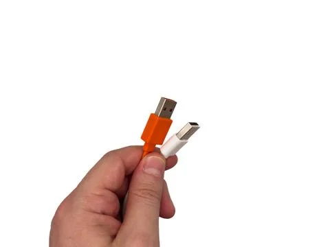 USA type C, USB type A, micro usb, chargers, type c, white usb, orange usb. A Stock Photos