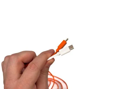 USA type C, USB type A, micro usb, chargers, type c, white usb, orange usb. A Stock Photos
