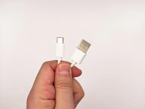 USA type C, USB type A, micro usb, chargers, type c, white usb, orange usb. A Stock Photos