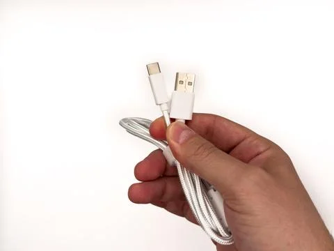 USA type C, USB type A, micro usb, chargers, type c, white usb, orange usb. A Foto stock