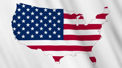 USA United States of America Map flag national american waving us 4th july Loop Stock Footage
