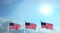 USA US 3 American Flags Waving Against Blue Sky CG HD Footage