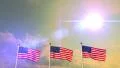 USA US 3 American Flags Waving Against Blue Sky CG Flare 4K 4k or 4k+ Resolution