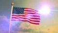 USA US American Flag Medium Shot Waving Against Blue Sky CG Flare 4K 4k or 4k+ Resolution
