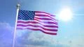 USA US American Flag Medium Shot Waving Against Blue Sky CG Flare 4K 4k or 4k+ Resolution
