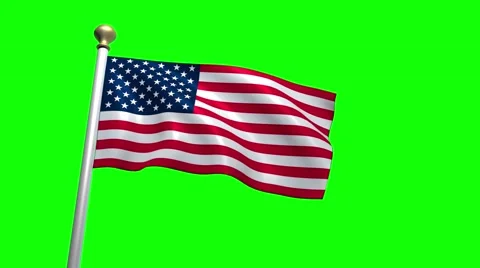 USA US American Flag Medium Shot Waving green screen CG Flare 4K Stock Footage