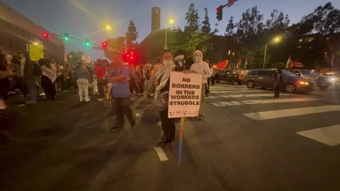 USA: USC Students Close down major Street during Protest Stock Footage 276310697