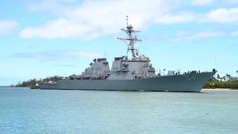 USA: USS Curtis Wilbur (DDG 54) Arrives for RIMPAC 2024 Stock Footage 280492853