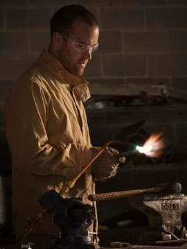 USA, Utah, Orem, welder using torch Stock Photos