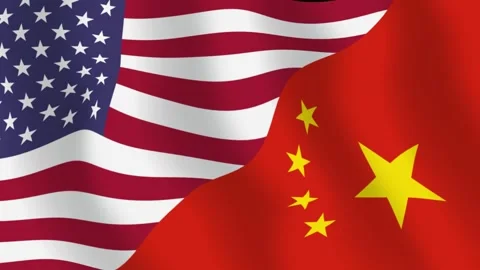 USA vs China concept with waving flags animation isolated on black background Vidéo 337056281