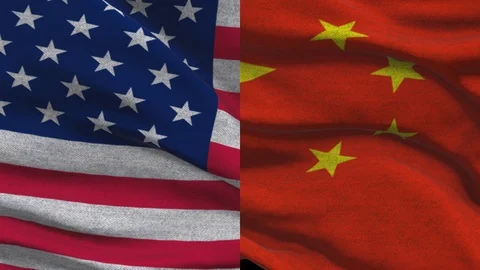 USA Vs China Waving Flags in Alpha Channel Stock Footage 88751319