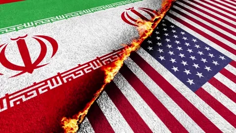 USA vs Iran Flags Burning 스톡 동영상 333327595