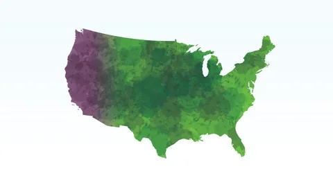 USA watercolor map illustration using color paint on white background Видео 288193635