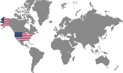 USA in World Map, World Map, Geographic Map, USA map, USA Border line, Asia.. Illustrazione stock