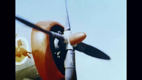 USAAF - View on propeller of P-47 Thunderbolt during start Stock Footage 108493888