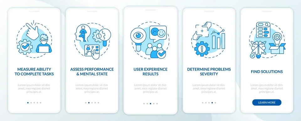 Usability test aims blue onboarding mobile app screen Stock Illustration