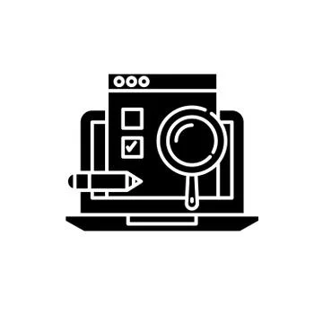 Usability test black icon, vector sign on isolated background. Usability test Illustrazione stock