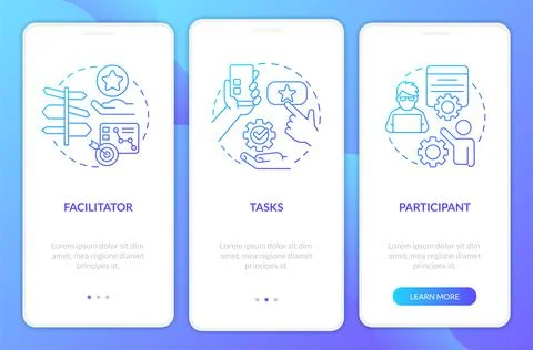 Usability test components blue gradient onboarding mobile app screen Stock Illustration