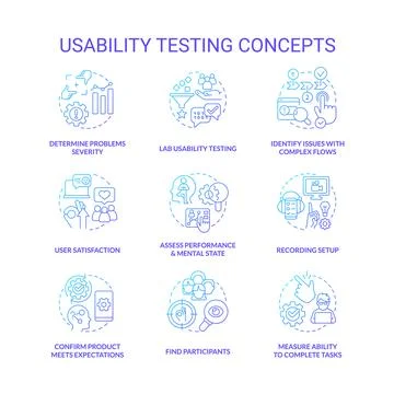 Usability testing blue gradient concept icons set Stock Illustration