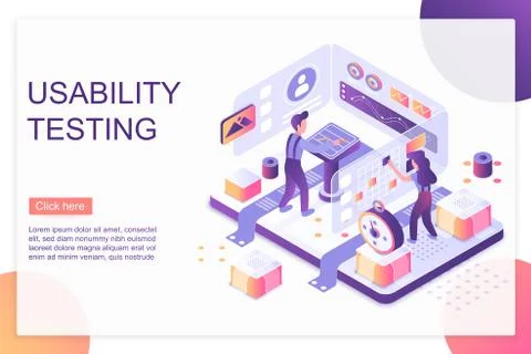 Usability testing isometric landing page vector template Stock Illustration