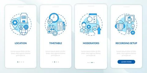 Usability testing logistical parts blue onboarding mobile app screen Stock Illustration