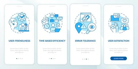 Usability testing measurement blue onboarding mobile app screen Stock Illustration