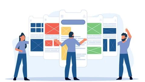 Usability testing mobile screen with people man vector design illustration... Illustrazione stock