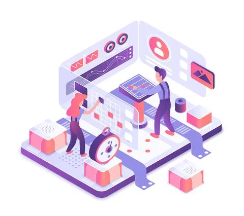 Usability testing process of evaluating final product Illustrazione stock