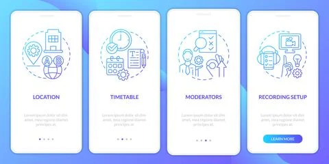 Usability testing session logistics blue gradient onboarding mobile app screen Stock Illustration