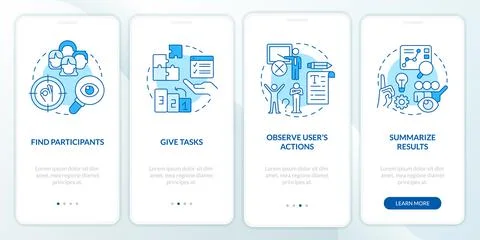 Usability testing tasks blue onboarding mobile app screen Stock Illustration