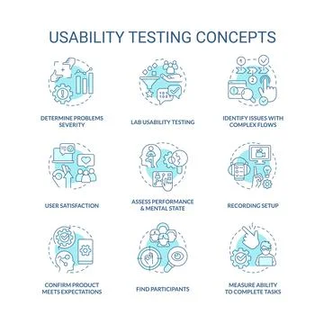 Usability testing turquoise concept icons set Stock Illustration