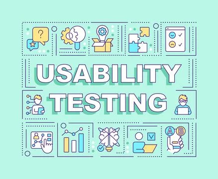 Usability testing word concepts turquoise banner Stock Illustration