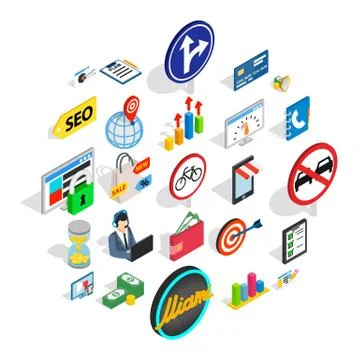 Usable icons set, isometric style Illustrazione stock